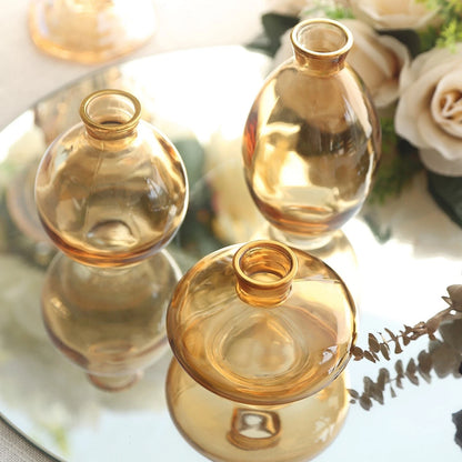 3 Small Gold Glass Vases with Metallic Rim