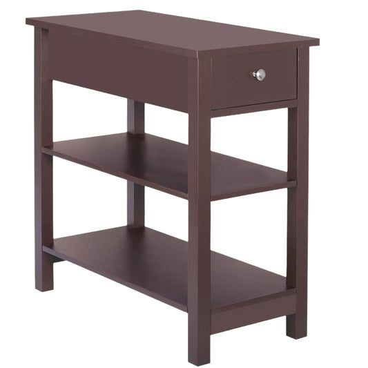 24" Slim End Table with Drawer & Shelves