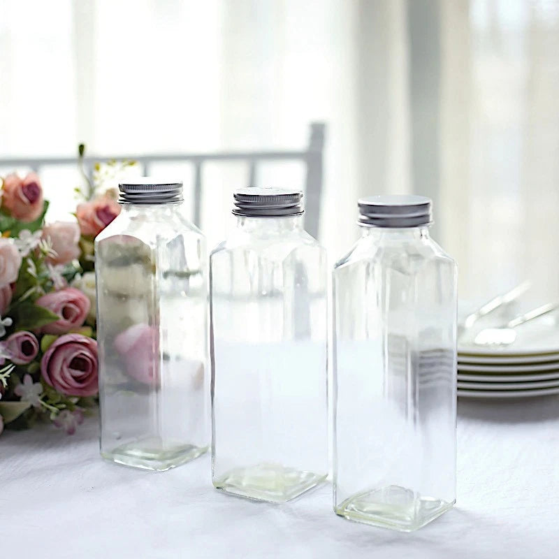 Home Collection 12-Piece 12 oz Refillable Square Glass Bottles with Aluminum Caps