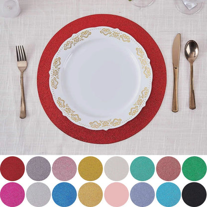Home Collection Pack of 6 Round Glitter Faux Leather Placemats 13 Inch