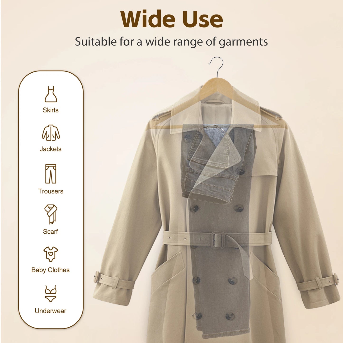 Home Collection 50 Pack Premium Wooden Clothes Hangers with Non-Slip Grooves