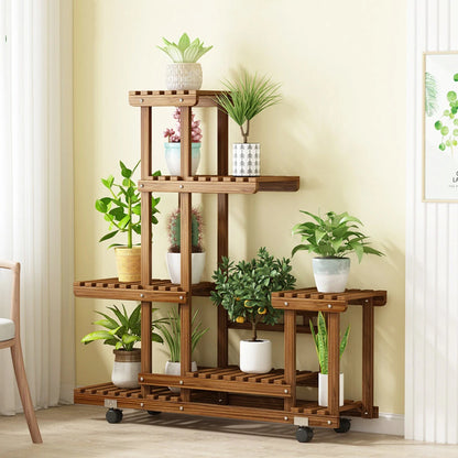 Home Collection Tall Rolling Wooden Plant Stand with Wheels