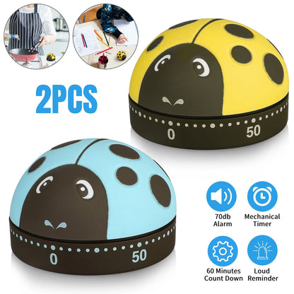 2pcs Cartoon Ladybug Mechanical Timer