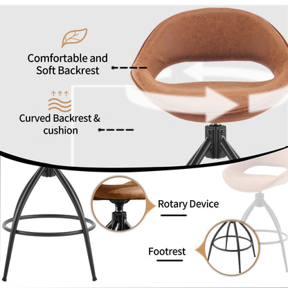 Set of 2 Counter Height Swivel Bar Stools with Hollow Backrest