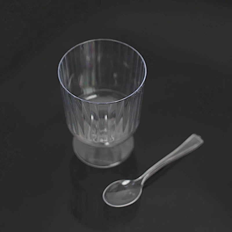 Home Collection 24-Pack Clear 5 oz Ribbed Round Plastic Dessert Cups with Spoons