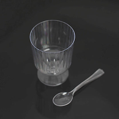 Home Collection 24-Pack Clear 5 oz Ribbed Round Plastic Dessert Cups with Spoons