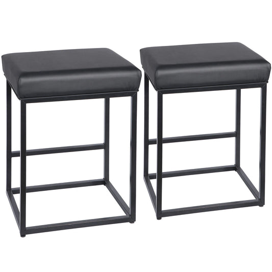 2 PCS 24'' PU Leather Counter Height Bar Stools