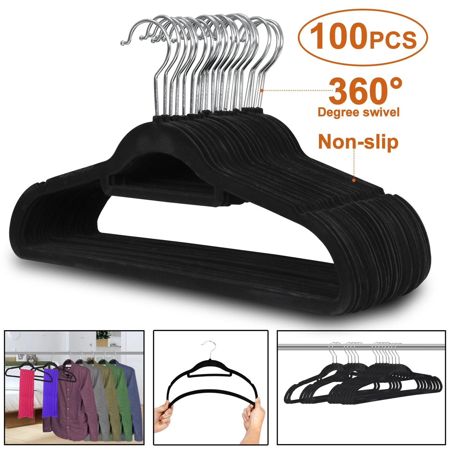 Home Collection Premium Velvet Clothes Hangers with 360° Swivel Hook