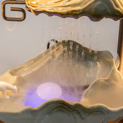 LED Tabletop Water Fountain with Indoor Faux Plants & Mist