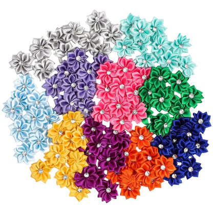 Satin Ribbon Daisy Flower Heads with Rhinestones
