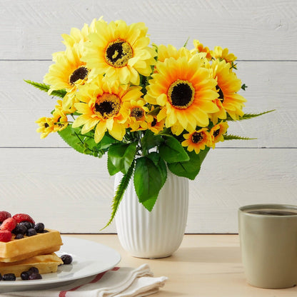 2 Bunches Artificial Sunflowers with Stems, 13.5 In, Yellow