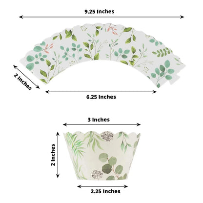 Home Collection 25 White & Green Eucalyptus Leaves Print Cupcake Liners
