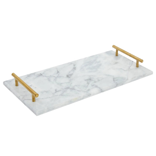 Elegant White Marble Tray with Gold Handles