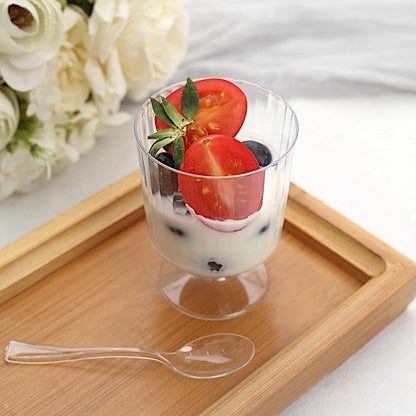 Home Collection 24-Pack Clear 5 oz Ribbed Round Plastic Dessert Cups with Spoons