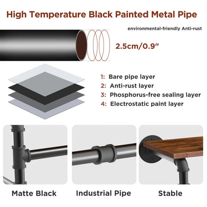 Industrial Pipe Wall-Mounted Clothes Rack with Top Shelf