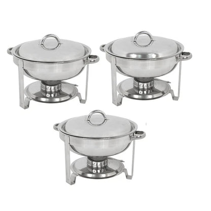 Home Collection 3-Pack 5Qt Stainless Steel Round Chafing Dish Set