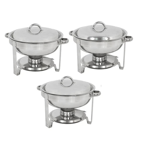 Home Collection 3-Pack 5Qt Stainless Steel Round Chafing Dish Set