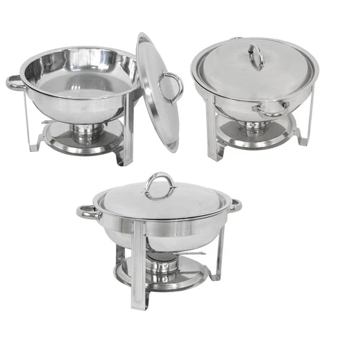 Home Collection 3-Pack 5Qt Stainless Steel Round Chafing Dish Set