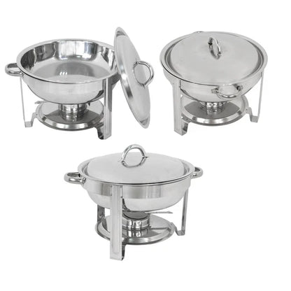 Home Collection 3-Pack 5Qt Stainless Steel Round Chafing Dish Set