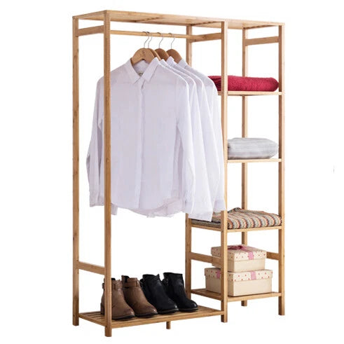 Home Collection Bamboo Garment Rack with Shelves & Curtain