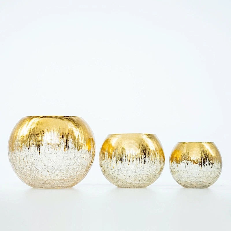 6" Crackle Glass Round Candle Holder Vase – Wedding & Party Centerpiece