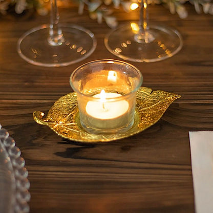 3 Metal Maple Leaf Votive Candle Holders