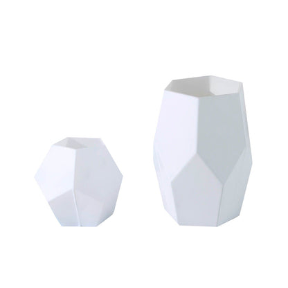 Home Collection 2-Piece White Glass Geometric Vase & Candle Holder Set