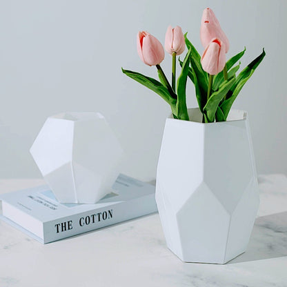 Home Collection 2-Piece White Glass Geometric Vase & Candle Holder Set