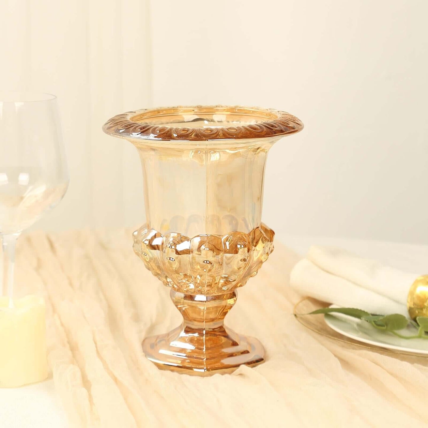 2-Piece 8" Classic Roman Urn-Style Glass Flower Vases