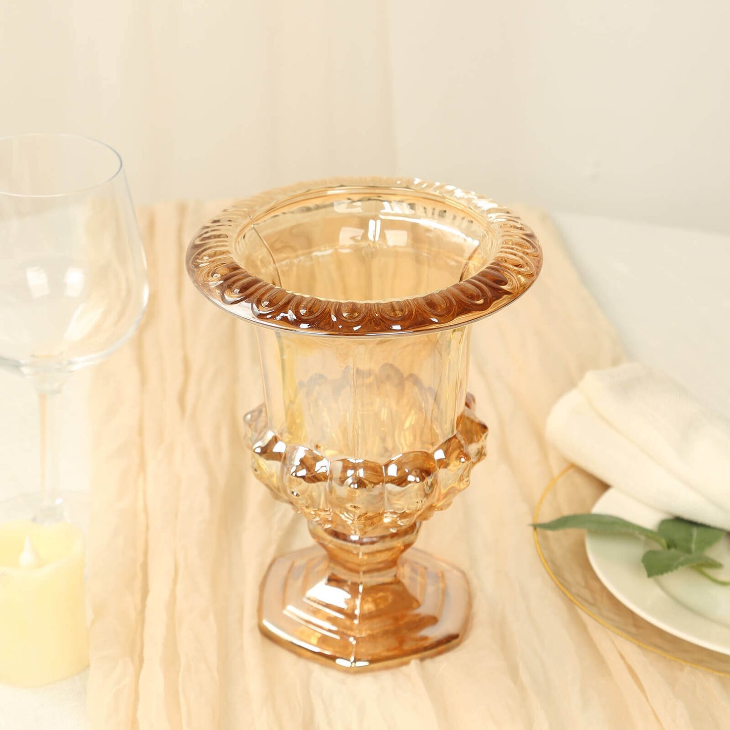 2-Piece 8" Classic Roman Urn-Style Glass Flower Vases